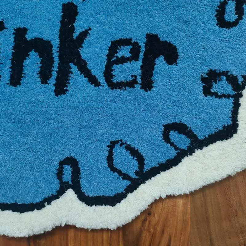 Over Thinker Blue Woolen Rug | 2 x 1.7 Feet