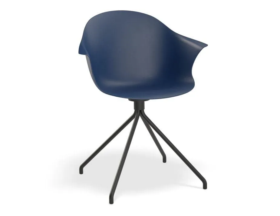 Pebble Armchair Navy Blue with Shell Seat - Natural Beechwood Base