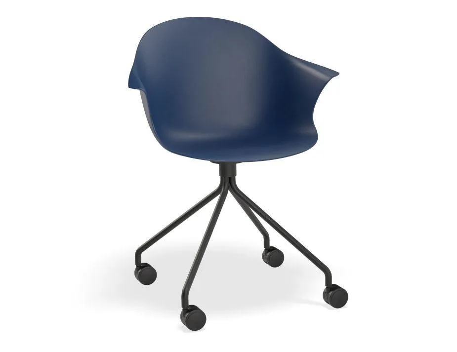 Pebble Armchair Navy Blue with Shell Seat - Natural Beechwood Base