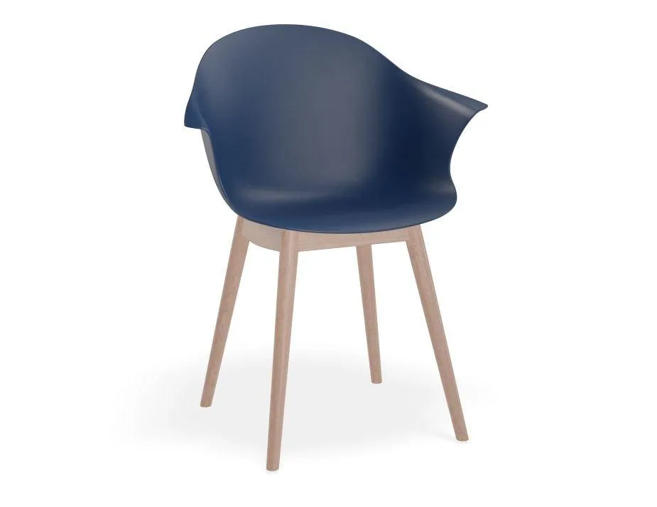 Pebble Armchair Navy Blue with Shell Seat - Natural Beechwood Base