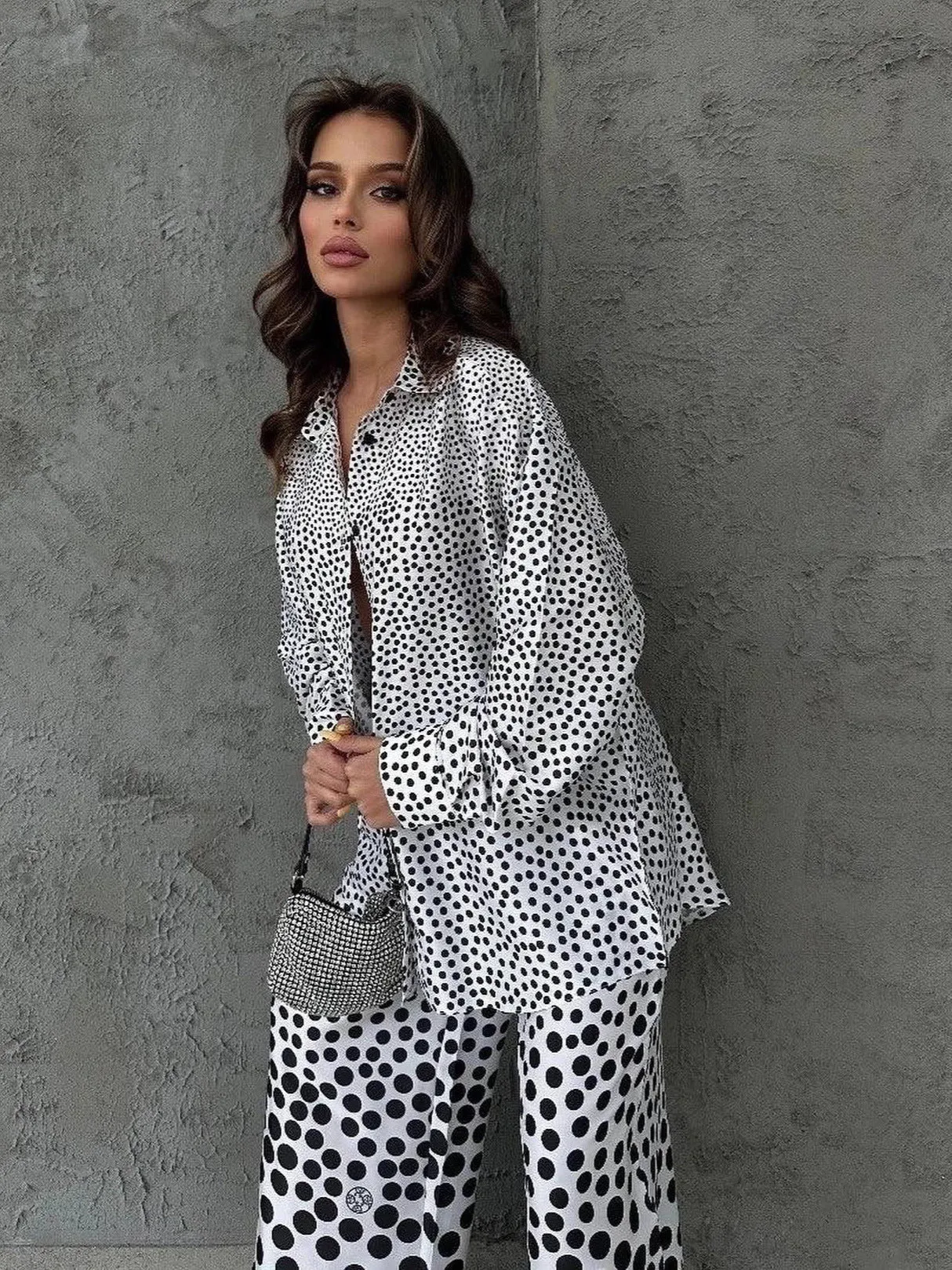 Polka Dot Woven Drape Two-piece Suit