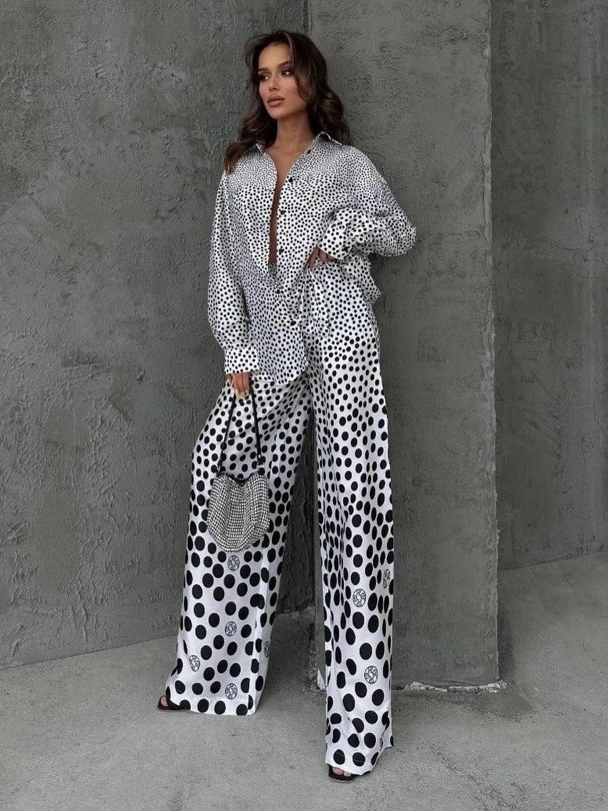 Polka Dot Woven Drape Two-piece Suit