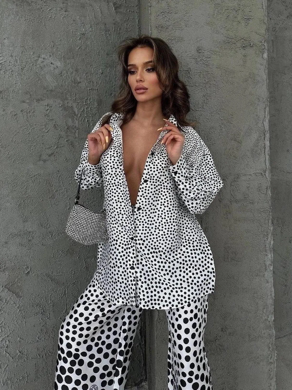 Polka Dot Woven Drape Two-piece Suit