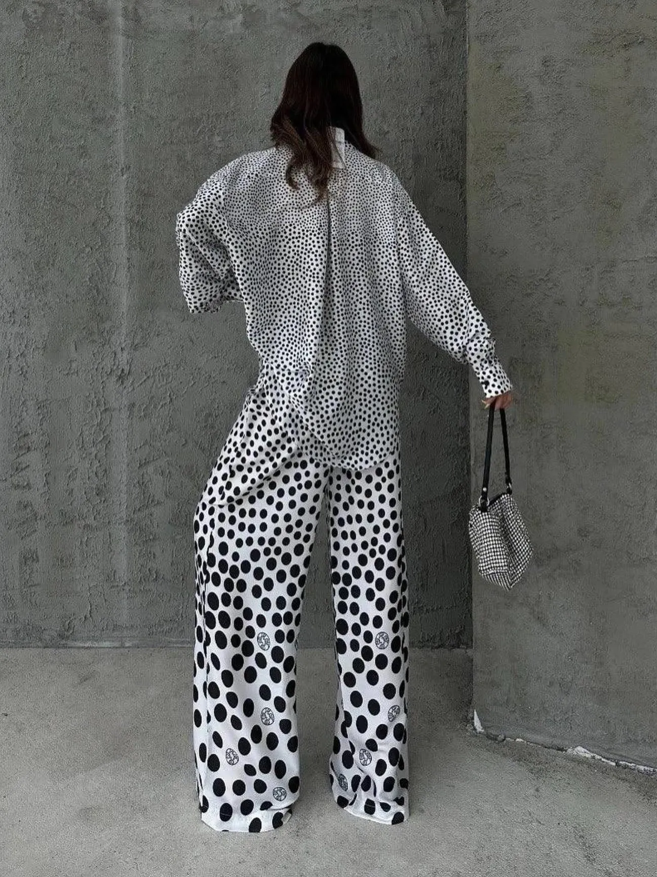 Polka Dot Woven Drape Two-piece Suit