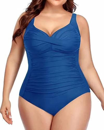 Push Up Swimsuits Molded Cups For Curvy Women-Blue