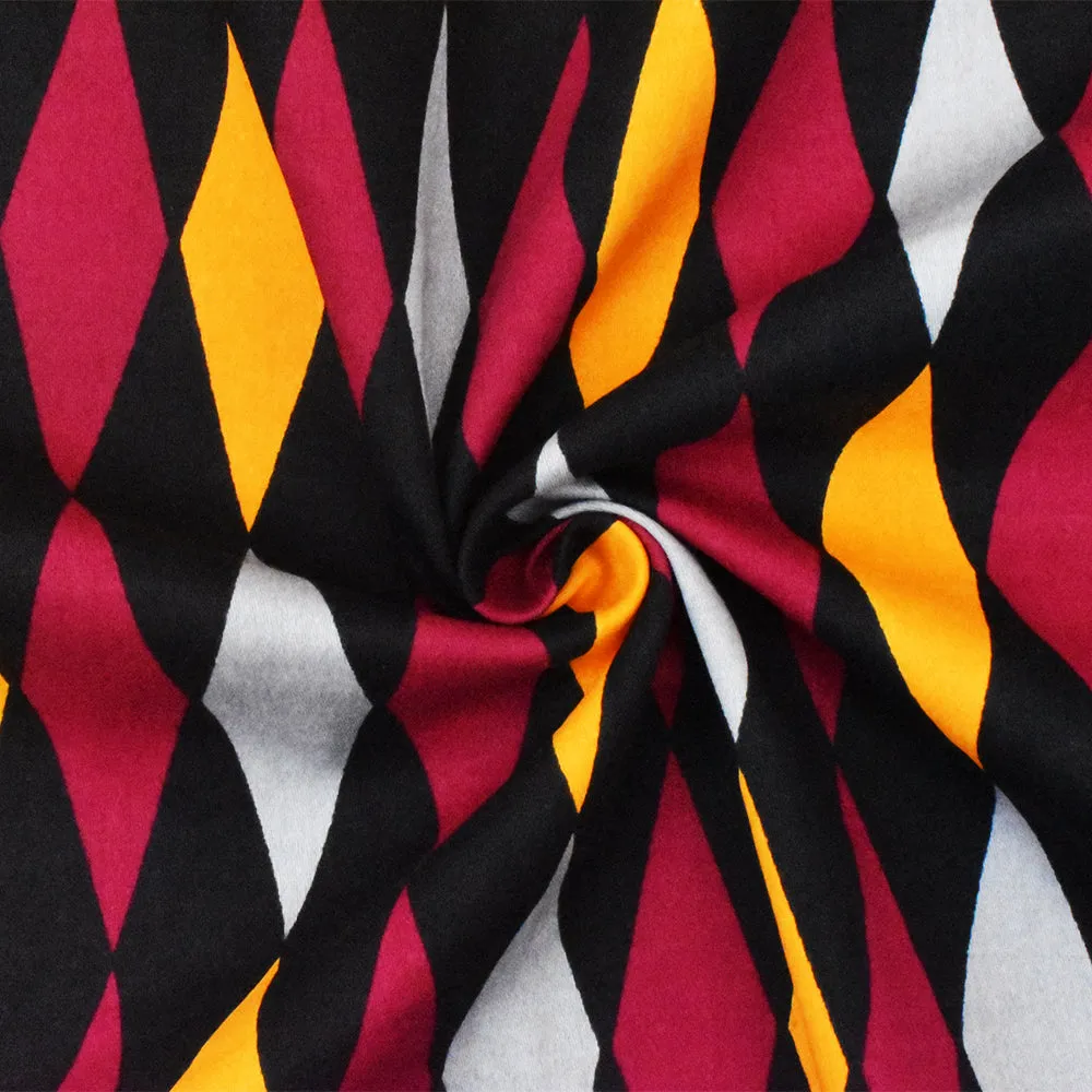 Red-Black-Multi Diamond Printed Stretch Cotton Spandex Twill Sateen Fabric