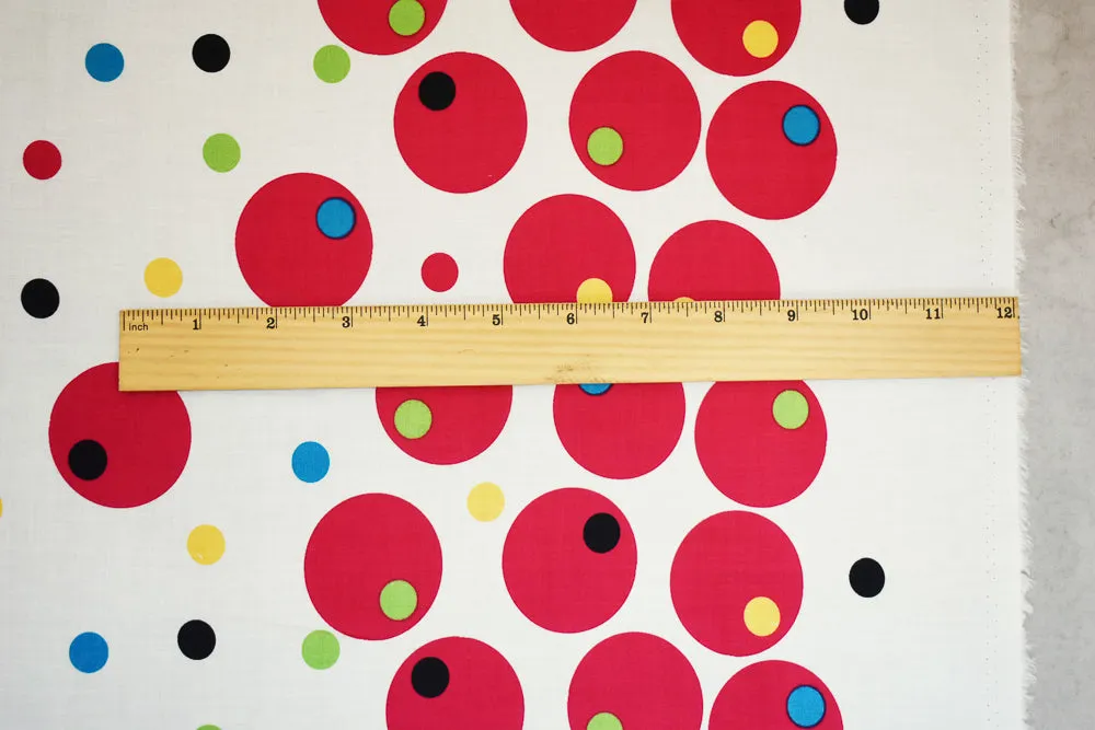 Red-Yellow-Multi Bordered Polka Dots Printed Cotton Batiste Woven Fabric