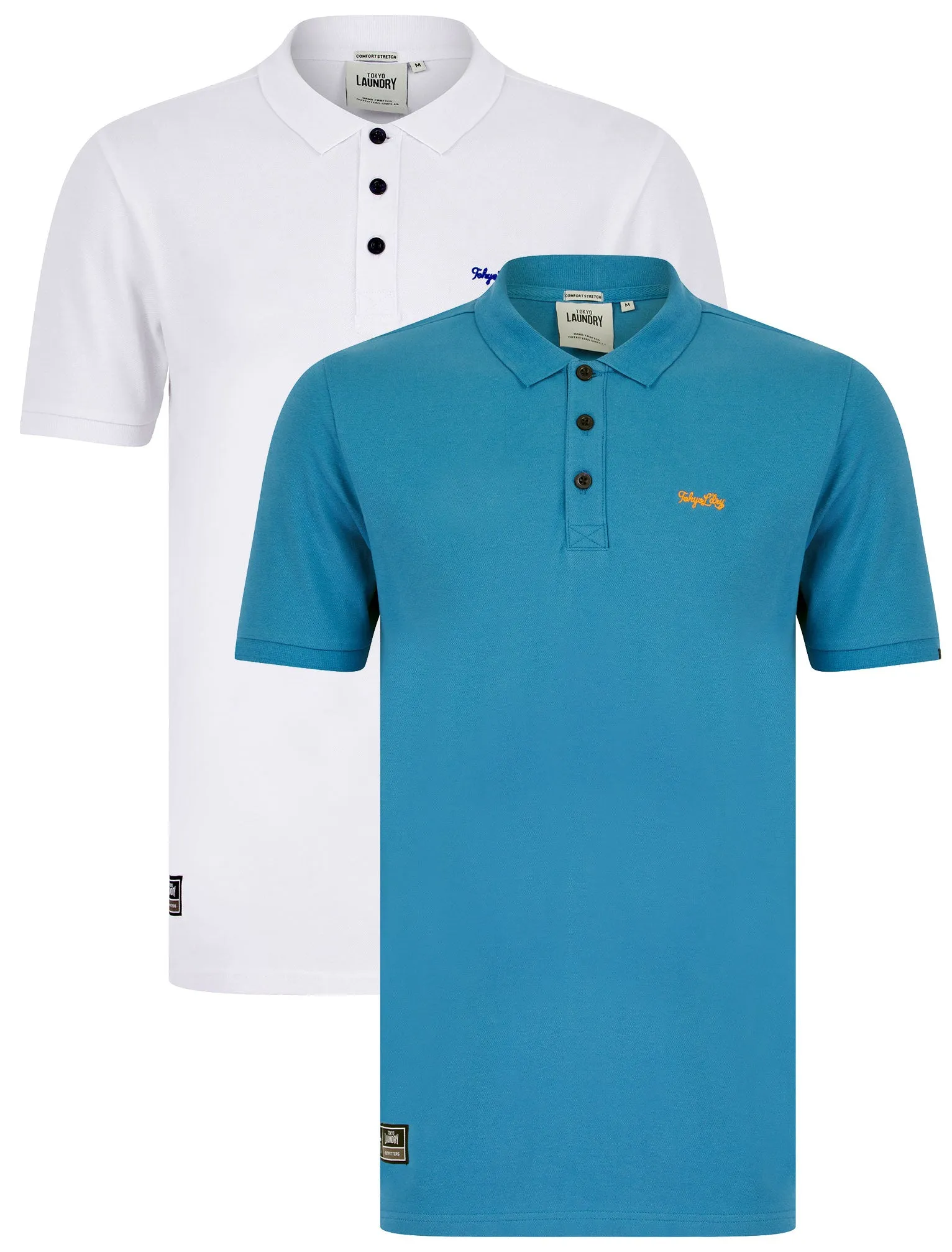 Reeves (2 Pack) Signature Cotton Pique Polo Shirt in Sea Of Belize / Optic White - Tokyo Laundry