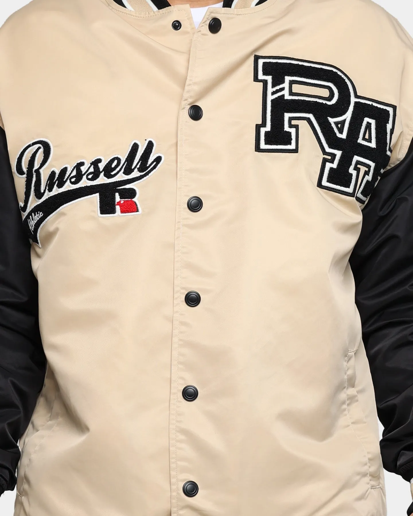 Russell Athletic Satin Varsity Badge Jacket Stone