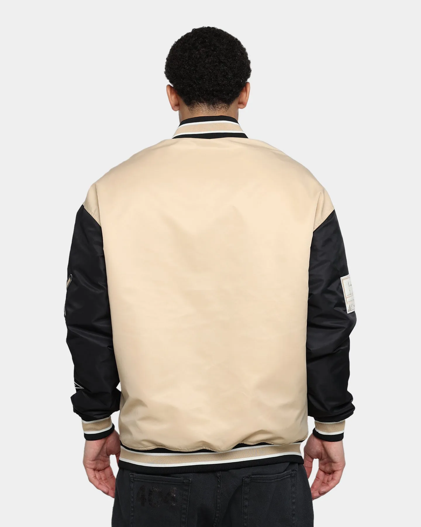 Russell Athletic Satin Varsity Badge Jacket Stone