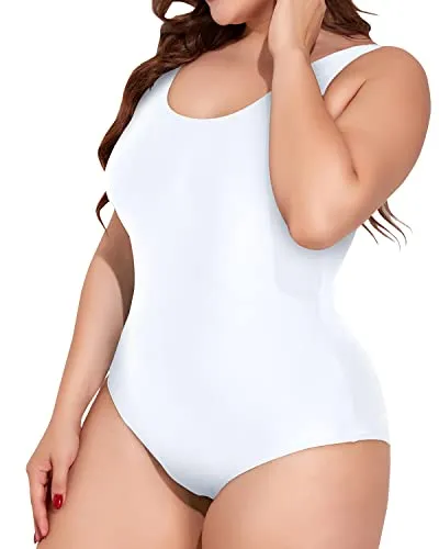 Slimming Plus Size One Piece Swimsuit With Tummy Control Bathing Suits-White