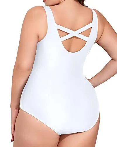 Slimming Plus Size One Piece Swimsuit With Tummy Control Bathing Suits-White