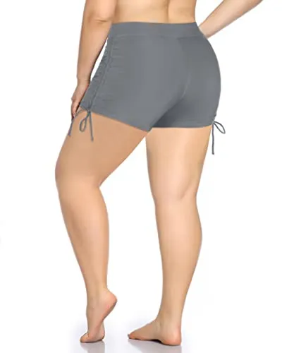 Sporty Boyleg Swim Bottoms Plus Size High Waisted Swimsuit Shorts-Grey