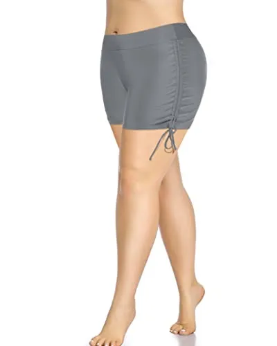 Sporty Boyleg Swim Bottoms Plus Size High Waisted Swimsuit Shorts-Grey