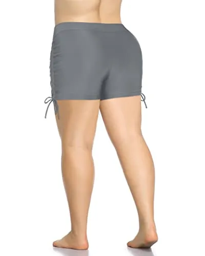 Sporty Boyleg Swim Bottoms Plus Size High Waisted Swimsuit Shorts-Grey