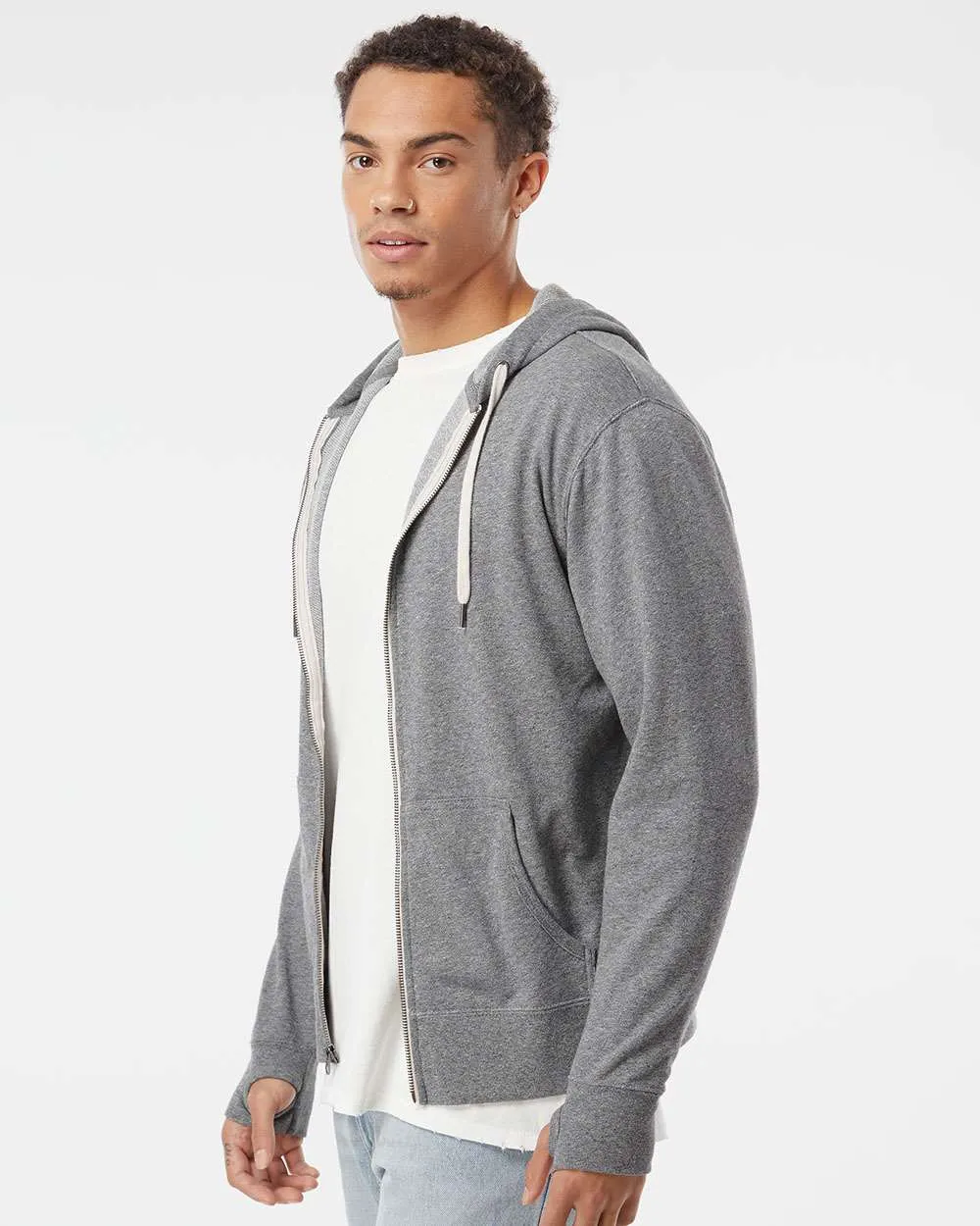 Unisex Heathered French Terry Full-Zip Hooded Sweatshirt