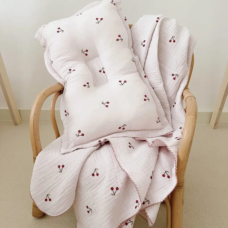 Vintage Floral Cotton Muslin Baby Blankets-Cherry