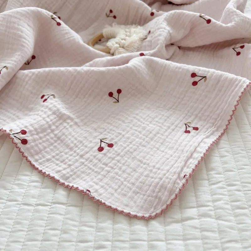 Vintage Floral Cotton Muslin Baby Blankets-Cherry