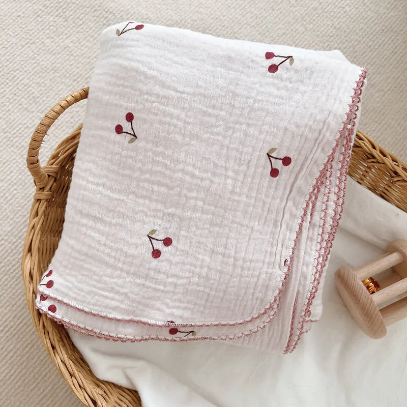 Vintage Floral Cotton Muslin Baby Blankets-Cherry