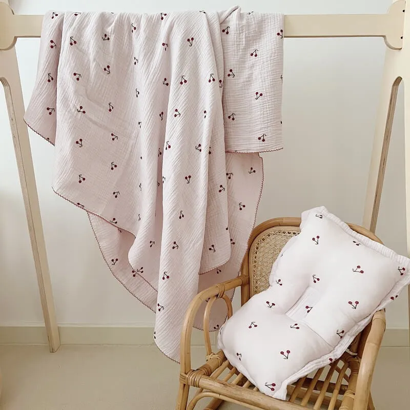 Vintage Floral Cotton Muslin Baby Blankets-Cherry