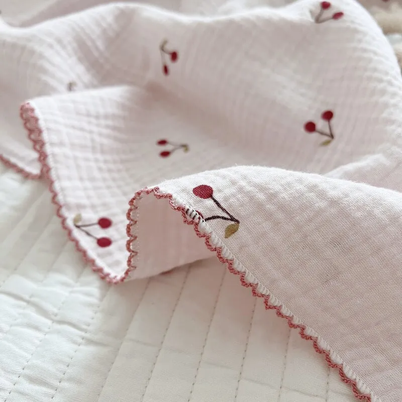 Vintage Floral Cotton Muslin Baby Blankets-Cherry