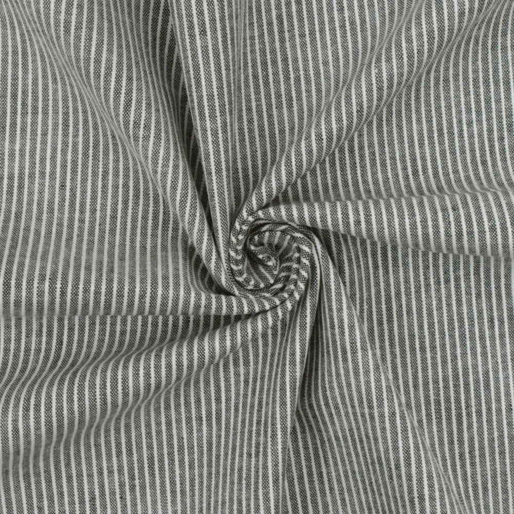 Vintage Navy-White Stripe Stretch Cotton Chambray Woven Fabric