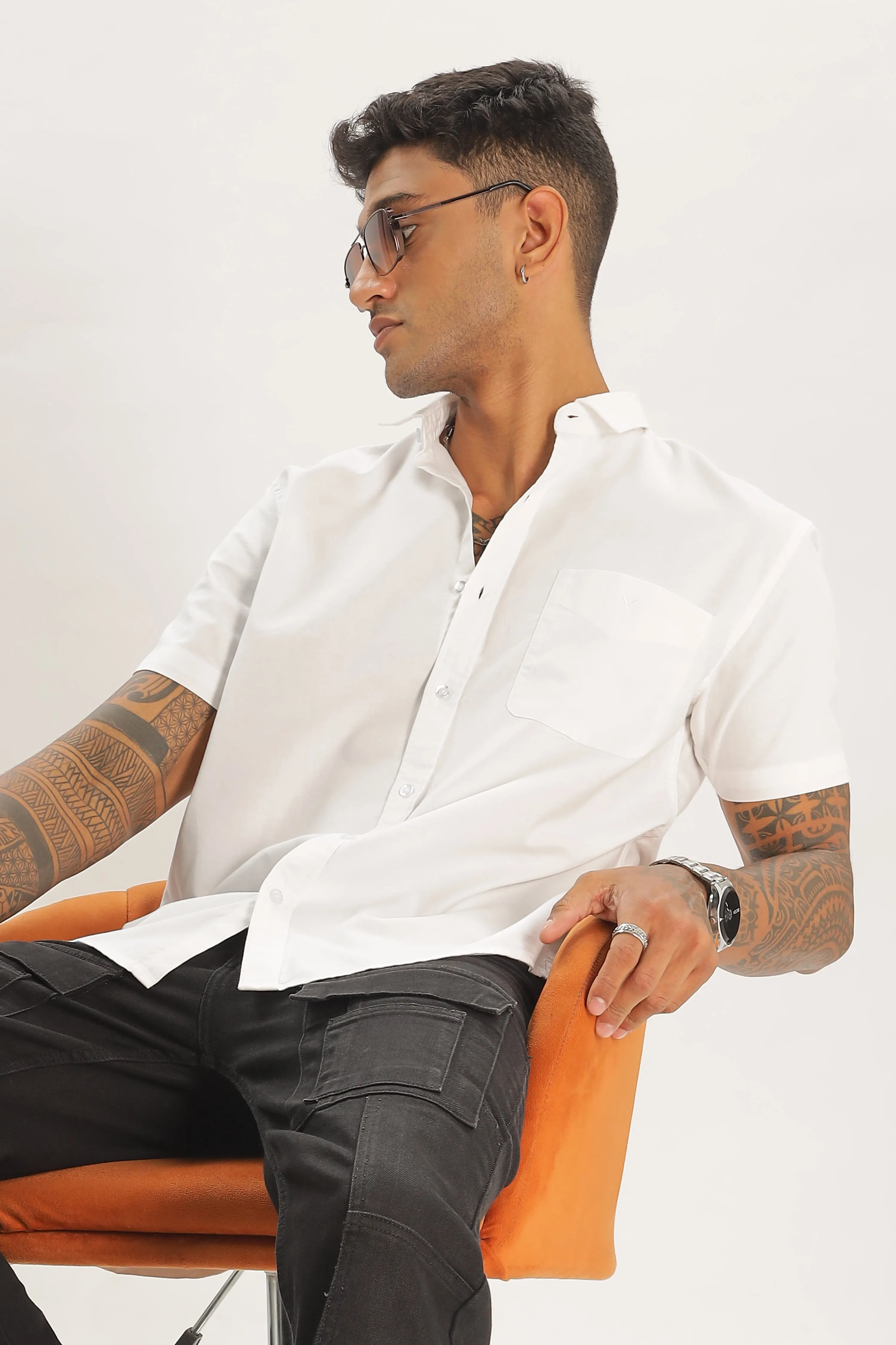 White Half Sleeve Regular Fit Shirt