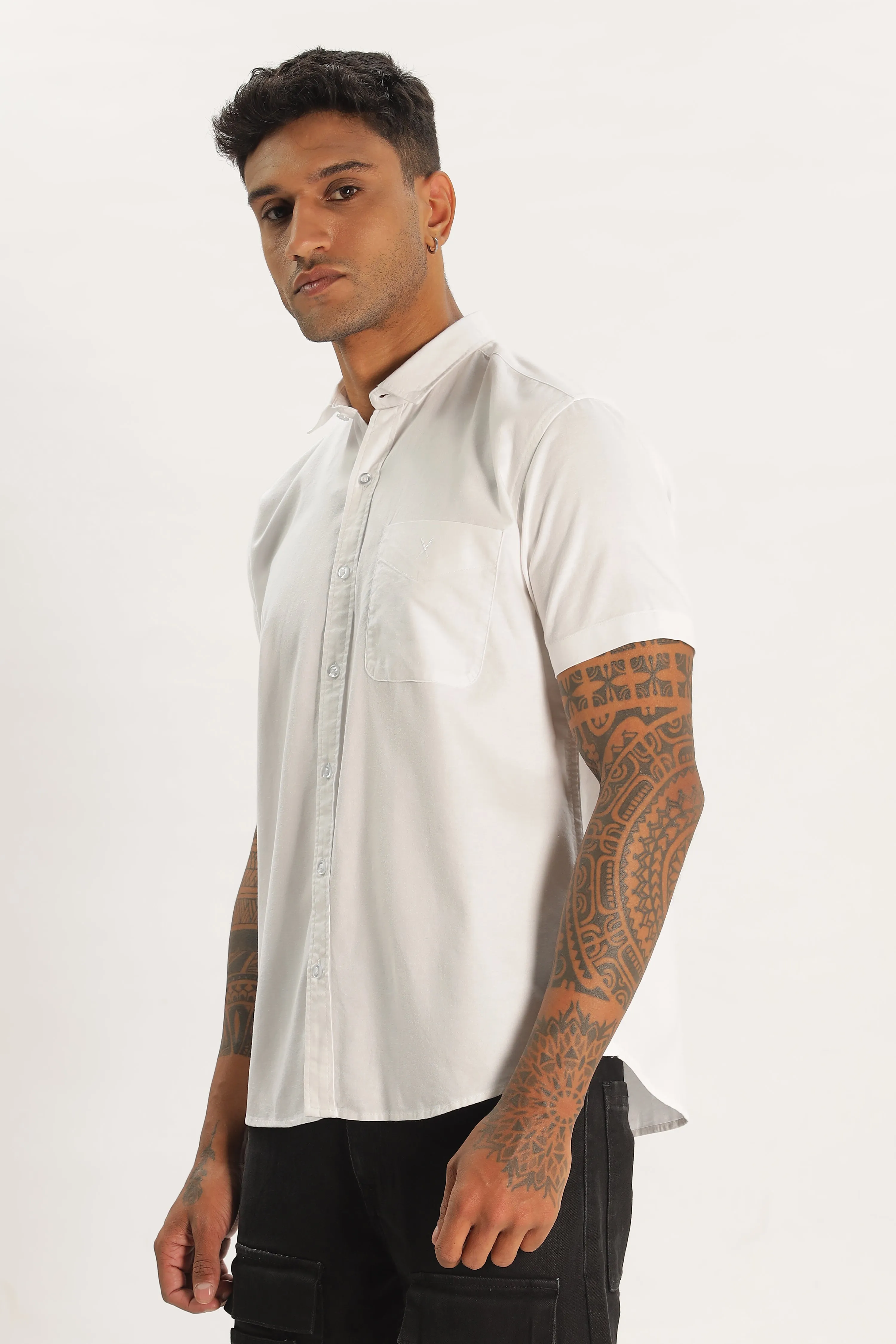 White Half Sleeve Regular Fit Shirt