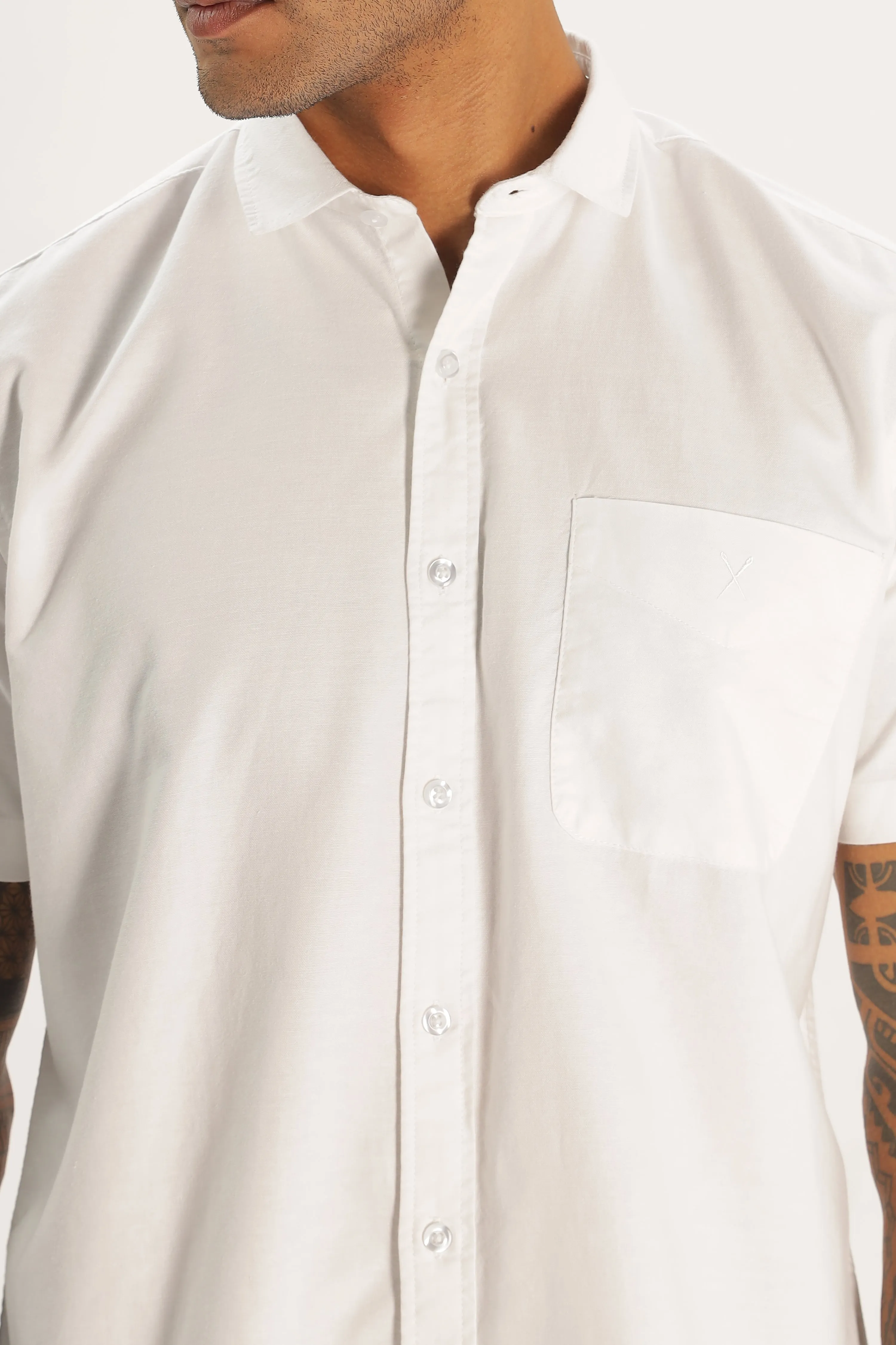 White Half Sleeve Regular Fit Shirt