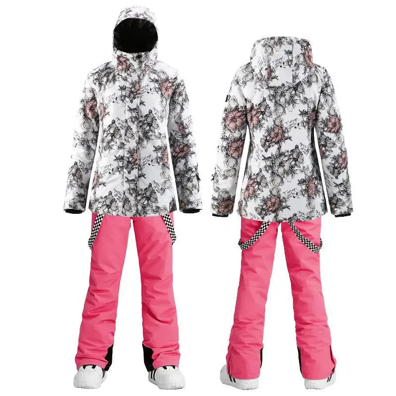 Women's Floral Ski Jacket & Matched Bibs Pants Set