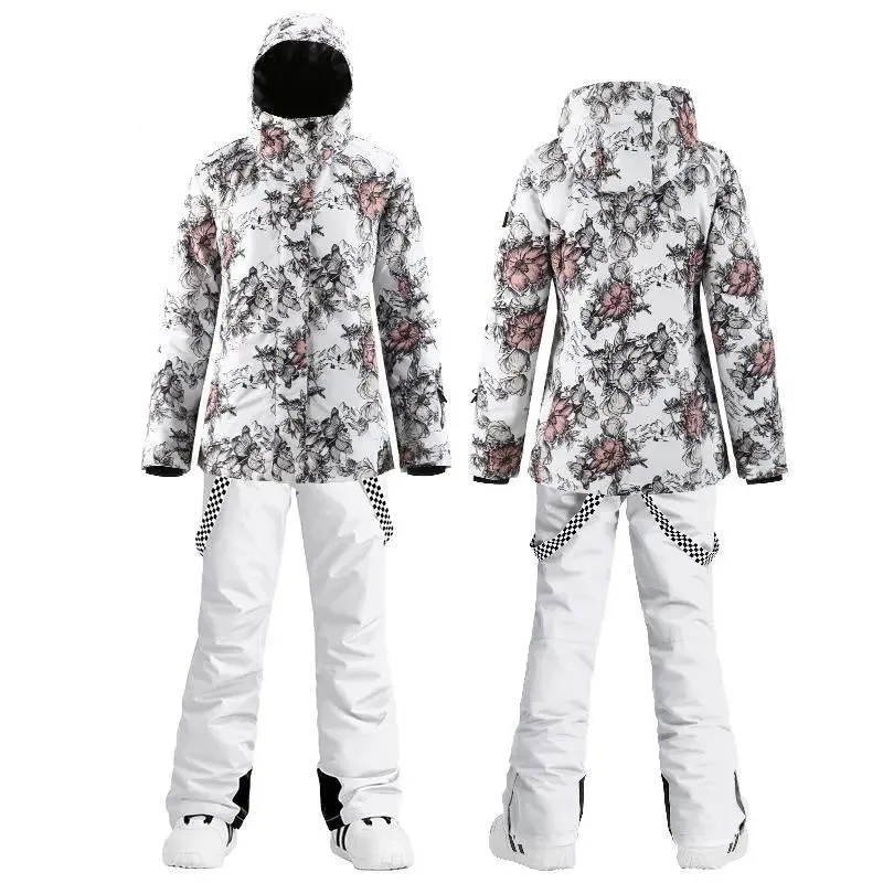 Women's Floral Ski Jacket & Matched Bibs Pants Set