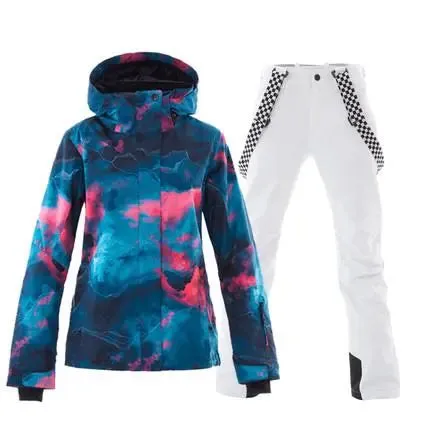 Women's Printed Snowboard Jacket & Bibs Pants Insulated Snowsuits