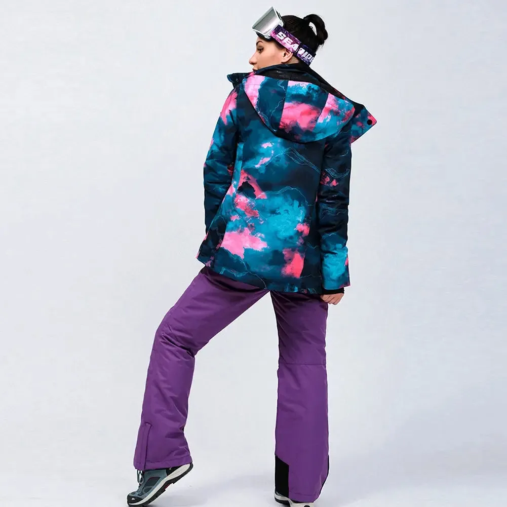 Women's Printed Snowboard Jacket & Bibs Pants Insulated Snowsuits