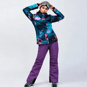 Women's Printed Snowboard Jacket & Bibs Pants Insulated Snowsuits