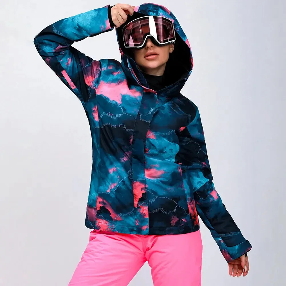 Women's Printed Snowboard Jacket & Bibs Pants Insulated Snowsuits