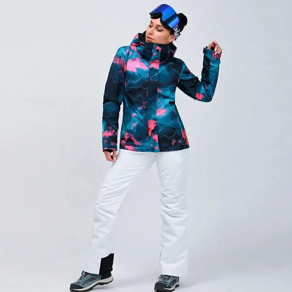 Women's Printed Snowboard Jacket & Bibs Pants Insulated Snowsuits