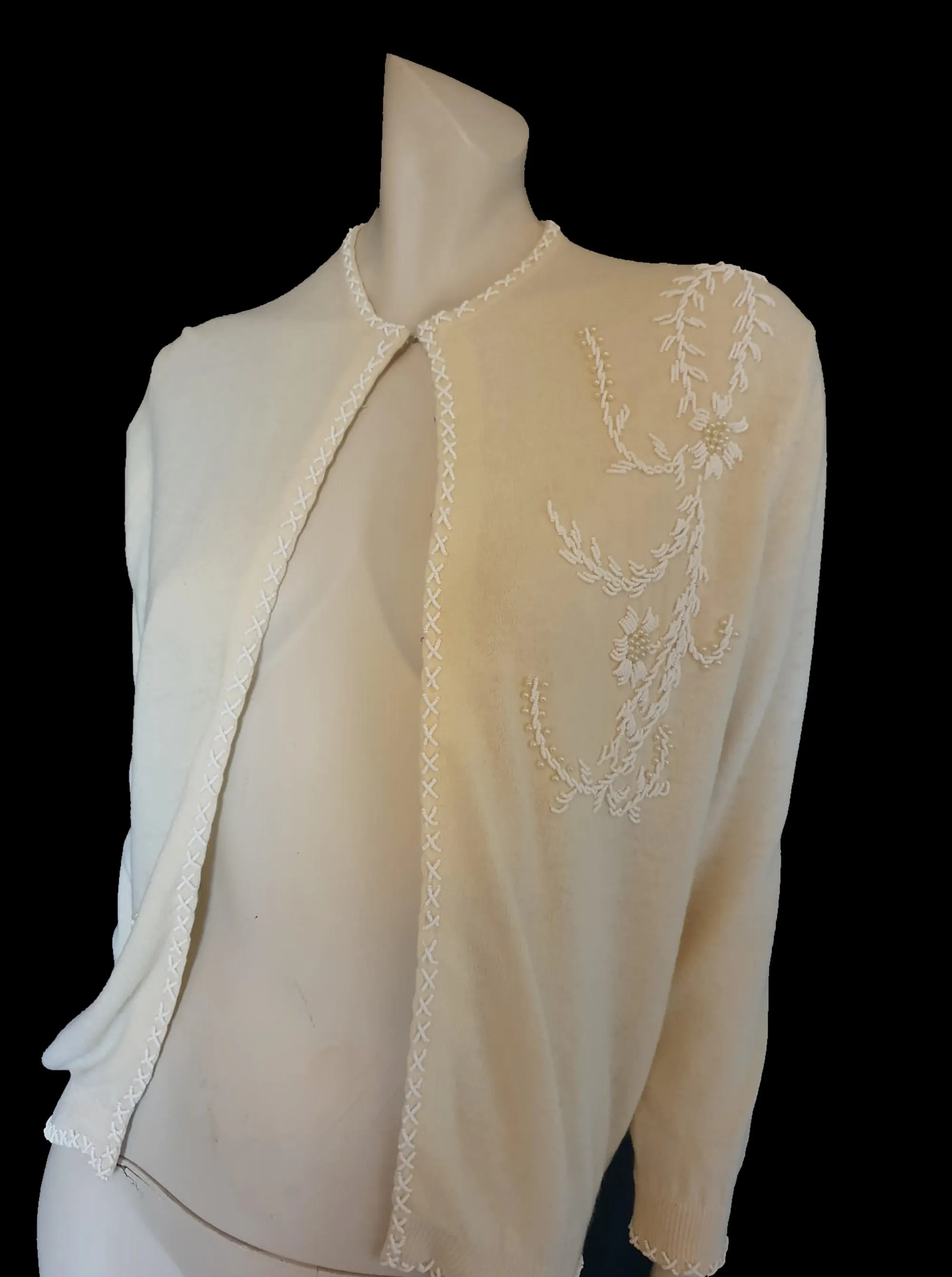 Wounded 1960s Beaded Lambswool Cardigan - M